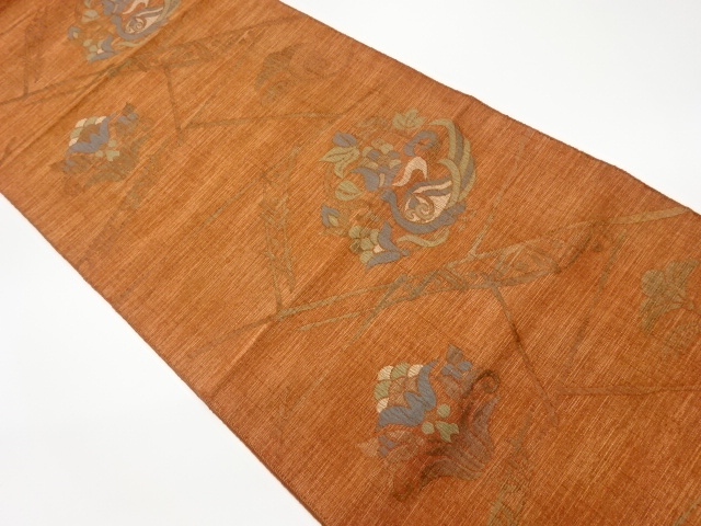 JAPANESE KIMONO / VINTAGE NAGOYA OBI / WOVEN BIRDS & FLORAL PLANTS